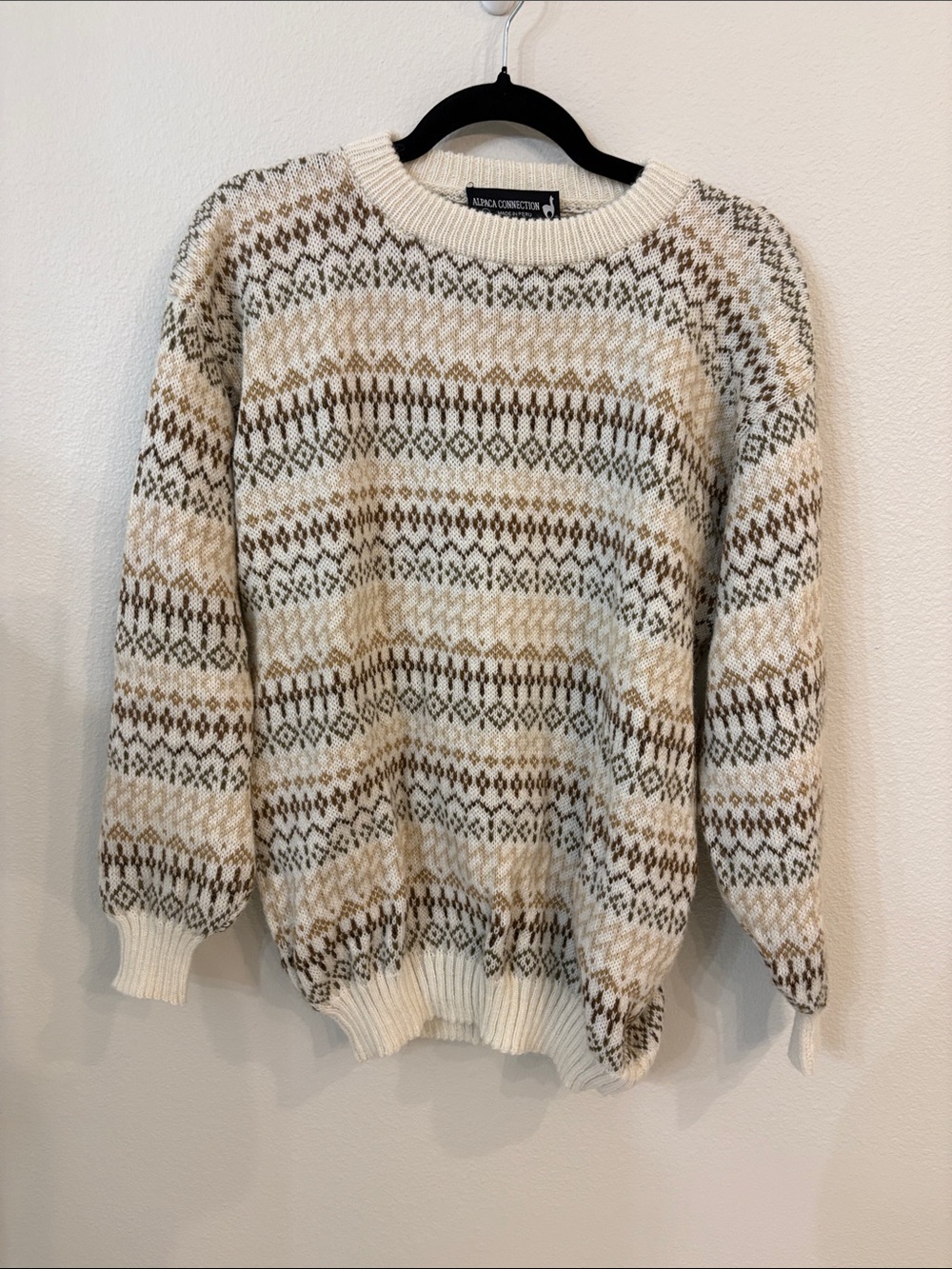 Vintage Alpaca Connection Fair Isle Knit Sweater Size L Neutral Earth Tone
